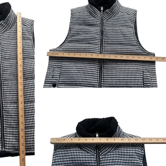 Staccato Women’s S Black White Houndstooth Knit Sherpa Collar Zipper Puffer Vest - Picture 4 of 15